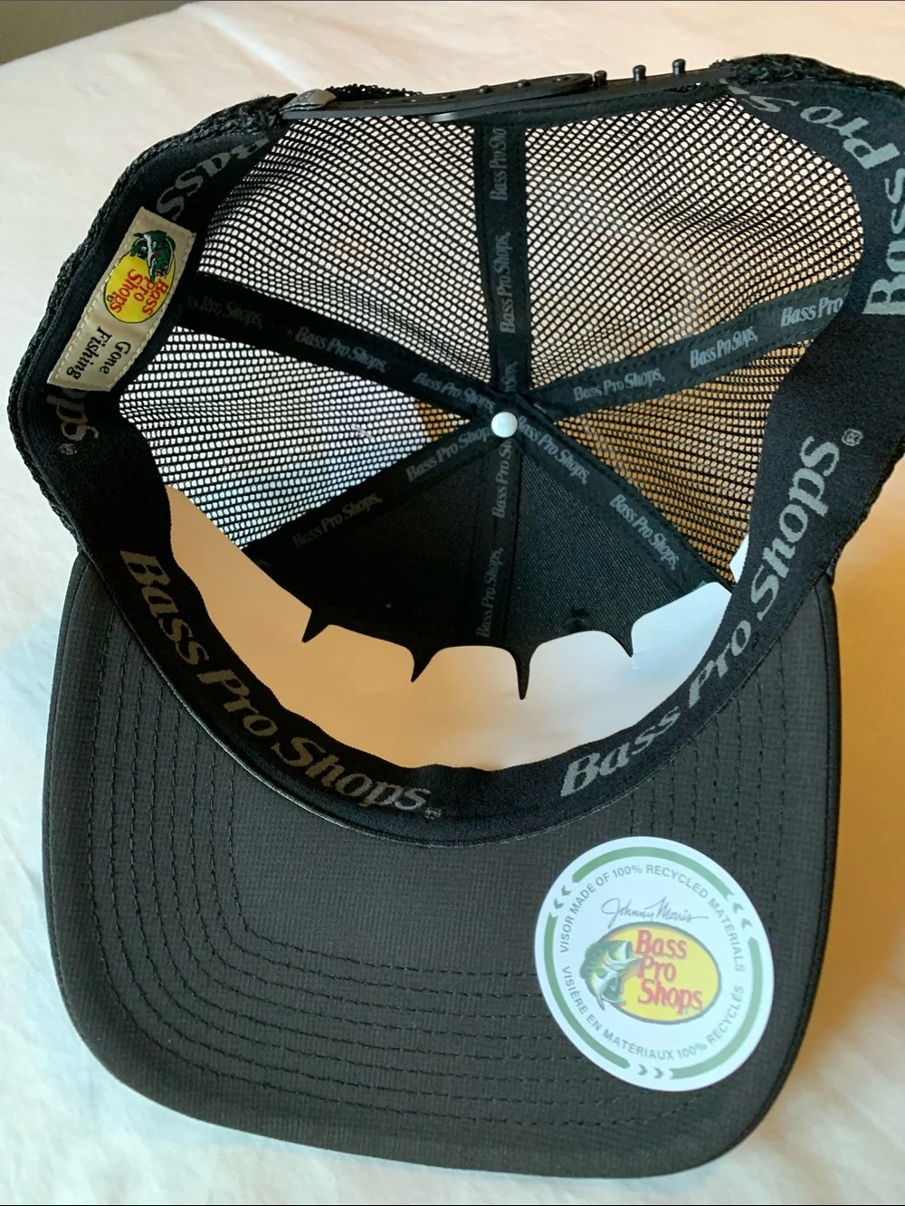 Bass Pro Shops Black Mesh Back Trucker Cap with Flag Patch
